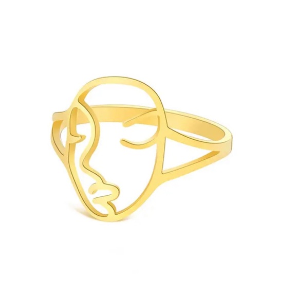 Stainless Steel Gold Abstract Face Design Ring - Picture 1 of 6